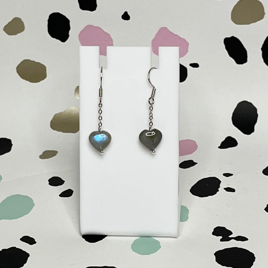 Labradorite Dangly Heart Earrings