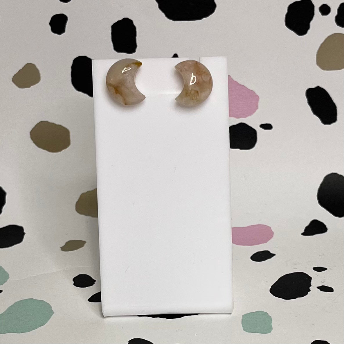 Flower Agate Moon Studs