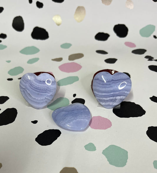 Blue Lace Agate Puffy Hearts